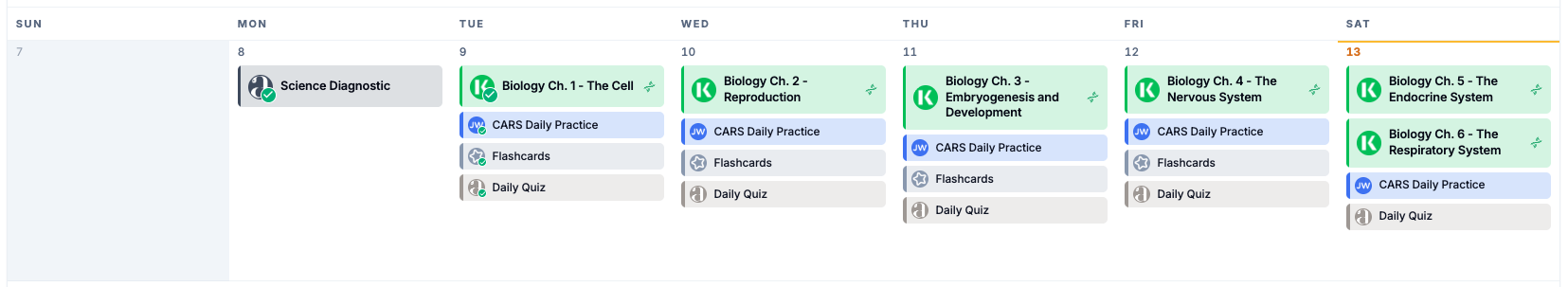 A week of the study plan, three days behind with today marked